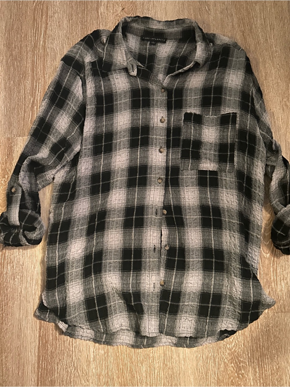 New women flannel shirt top 3/4 sleeves bottom down long sleeve cover up large